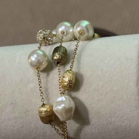 None Jewelry - 3 Strand Bracelet featuring faux pearls ,gold toned and crystal beads accents